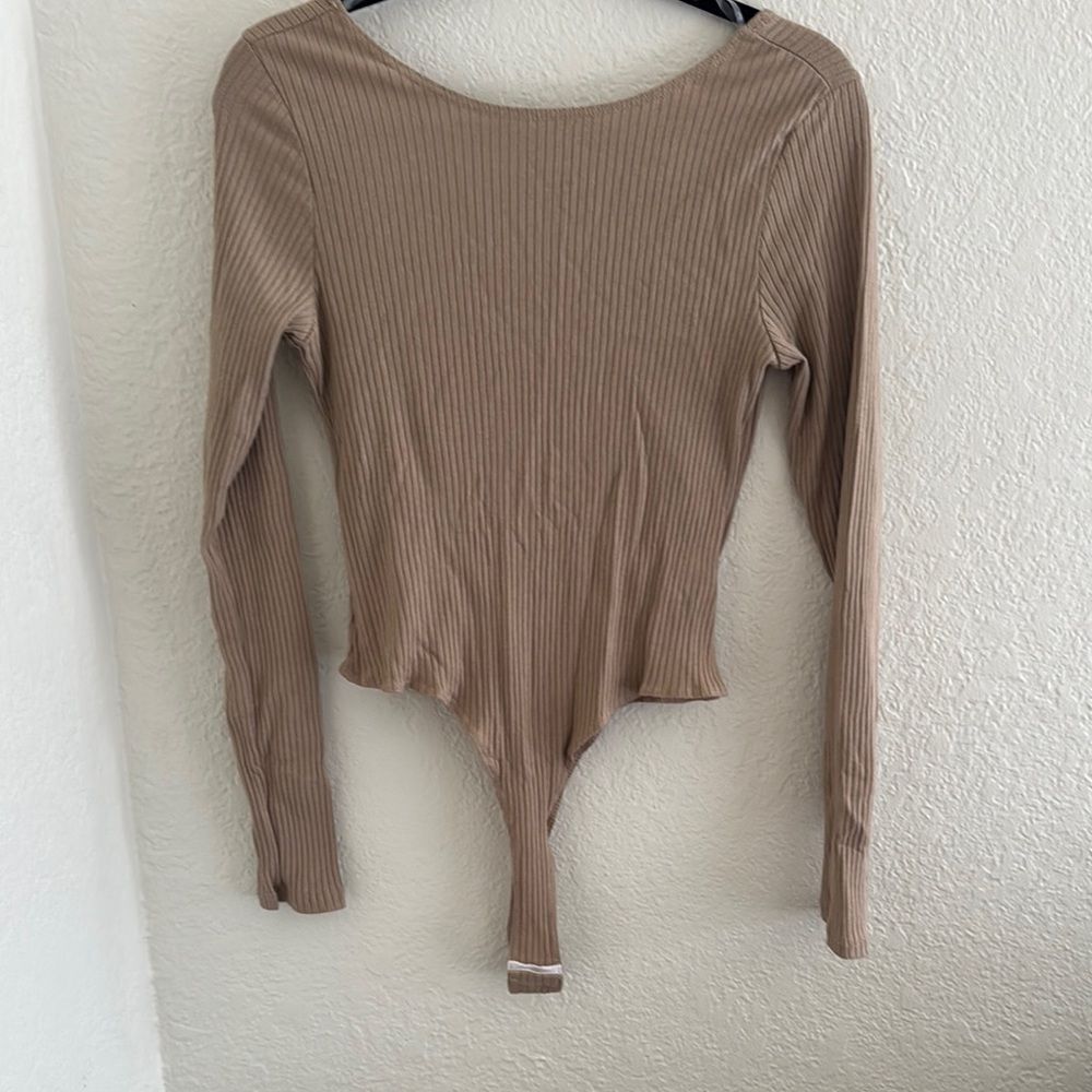Emory Park Brown Ribbed Fitted Bodysuit